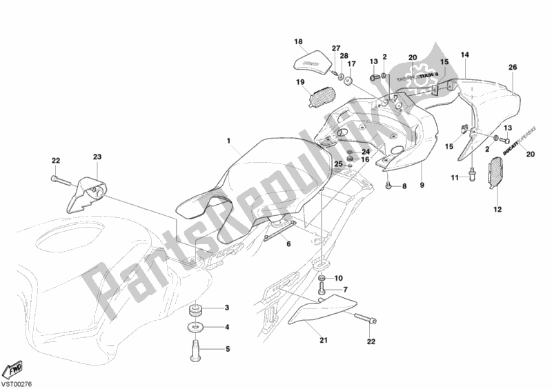 Alle onderdelen voor de Stoel van de Ducati Superbike 749 R 2004